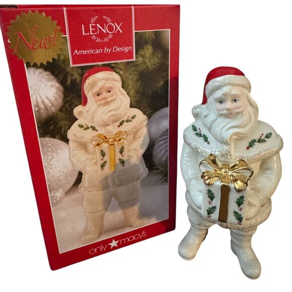 Lenox Santas Macy's Gift Figurine 2015 Santa Claus With Gift Box 7" Tall Porcela - Picture 2 of 8